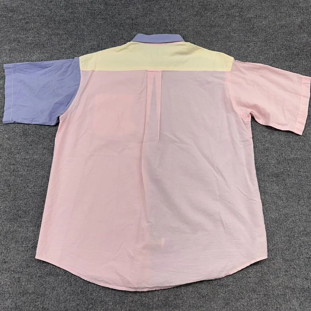 ORVIS Shirt Mens L Pink Blue Yellow Short Sleeve Button Up Colorblock Pastel VTG - Picture 7 of 8